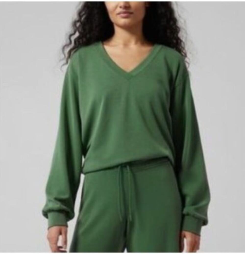 Athleta Willow V-Neck Sweatshirt Size Large Green